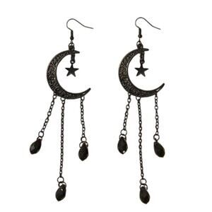 ROMWE Crescent Moon Shaped Hollow Out Stars Tassel Pendant Earrings Whimsygoth